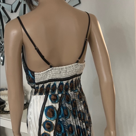 (STEP IN STYLE)Peacock Print Spaghetti Strap women’s Dress with Stretch Waist - Picture 9 of 17